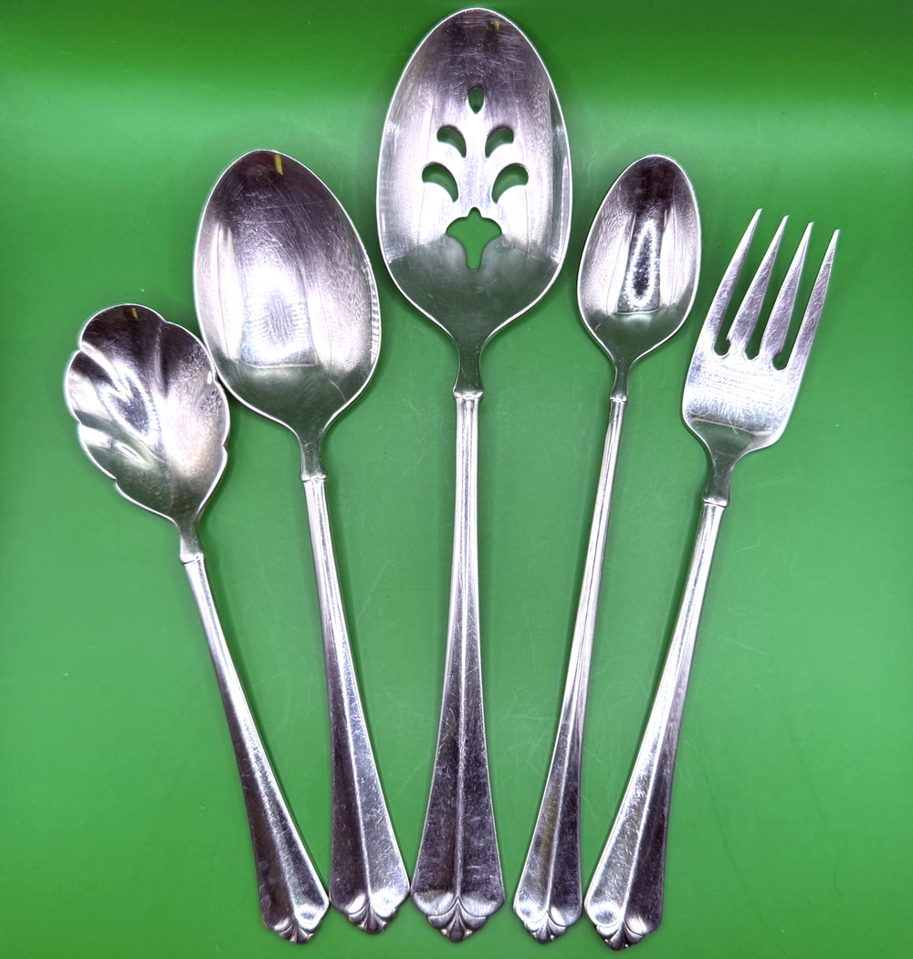 Oneida Juilliard Cube Set 5 Serving Forks Spoons Stainless Flatware Replacement